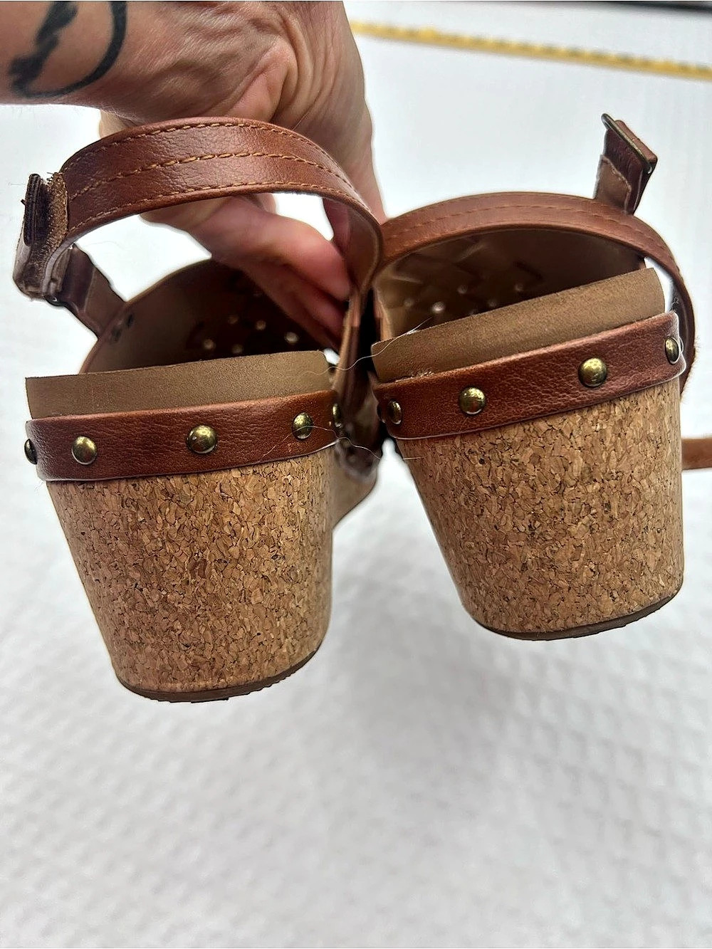 Corky's Woven Cork Wedge Sandals Brown US 8 - Picture 5 of 8